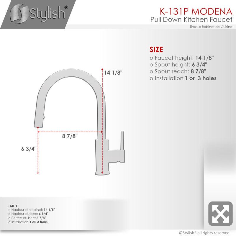 Modern Faucet Stylish Modena One-Handle Pull-Down Kitchen Faucet, Brushed Stainless Steel