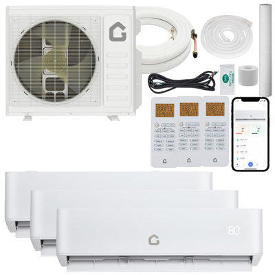 28,000 BTU Tri Zone Ductless Mini Split AC System with WiFi Control - 20 SEER2, 230V, 3 x 12,000 BTU Indoor Units, Pre-Charged Condenser with Copper Line Set