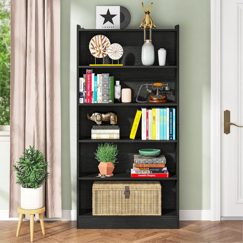 Bibliothèque 70,87 "à 6 niveaux avec bibliothèque pour le salon, le bureau et la chambre à coucher, Noir