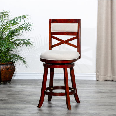 24" Counter Height Swivel Stool, Cherry, Beige Fabric, Adds Luxury And Comfort To Stool In Fabric Seat, Attractive Design