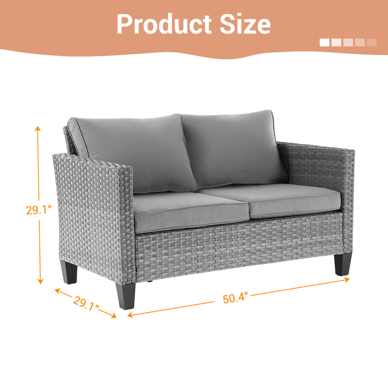 Canapé d'extérieur avec osier en rotin PE et structure robuste pour patio, Gris, Gris