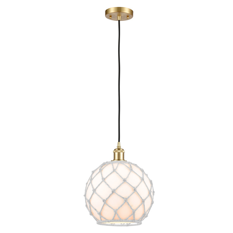 Luminaire suspendu sphère 1 lumière Tobey, Blanc et blanc, H 133 po x l 10 po x P 10 po, Blanc et chrome poli