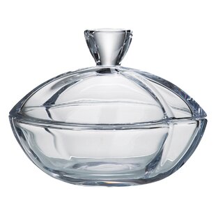 Crystalia Decorative Glass Candy Jar with Lid, Crystal Cut Small