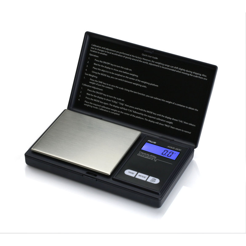 Black Stainless Steel Digital Pocket Scale with Backlit LCD