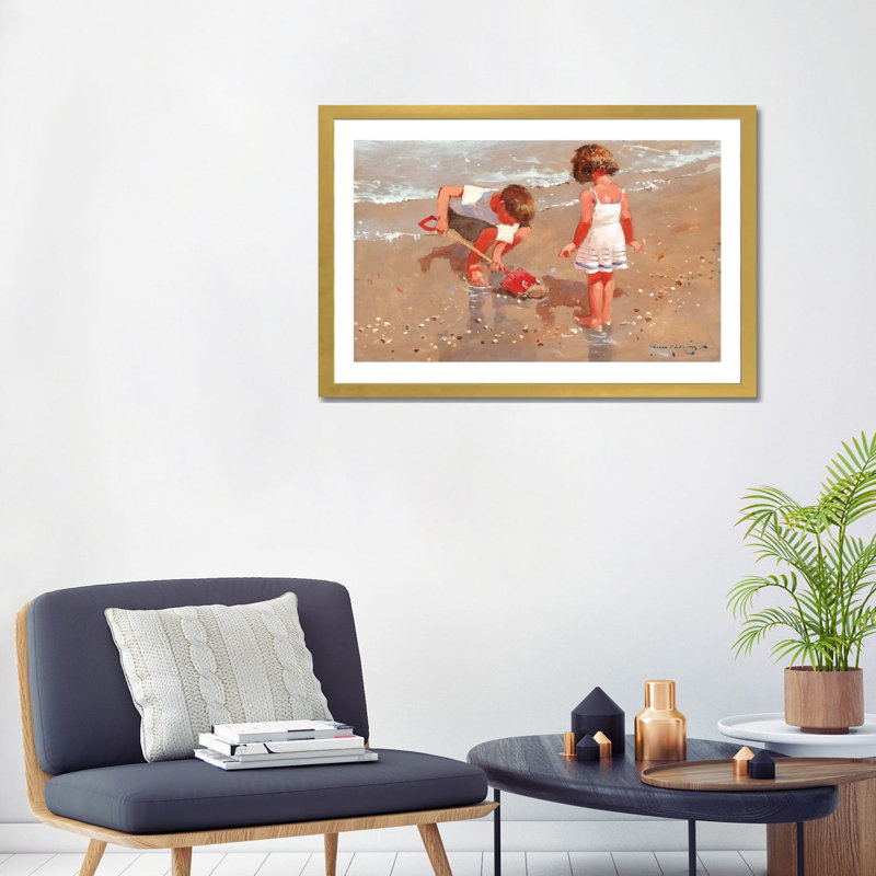 «Shellseekers» par John Haskins - reproduction d'art, H 24 po x l 32 po x P 1 po, Papier encadré doré