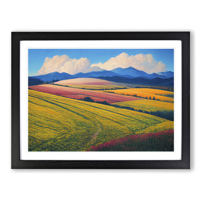 Spring Landscape Meadow - Framed Print, Black