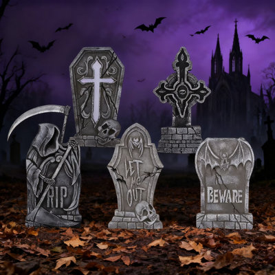 17" 5-Pack Foam Halloween Tombstones +10 Stakes