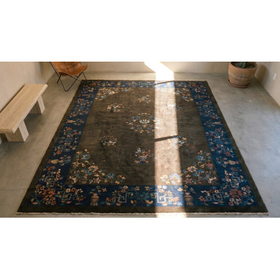 Tapis brun antique en laine Art déco