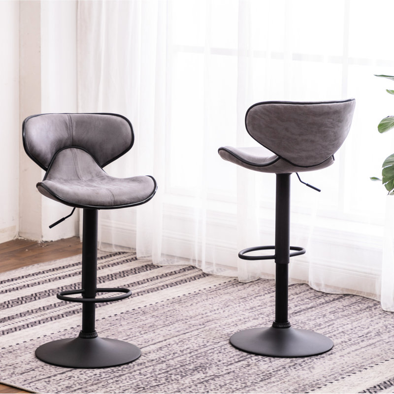 2 pièces en gris, base en métal, siège pivotant à 360 °, mousse, l 17,84 po x P 21,74 po, H 34 po à 42,5 po, réglable avec base