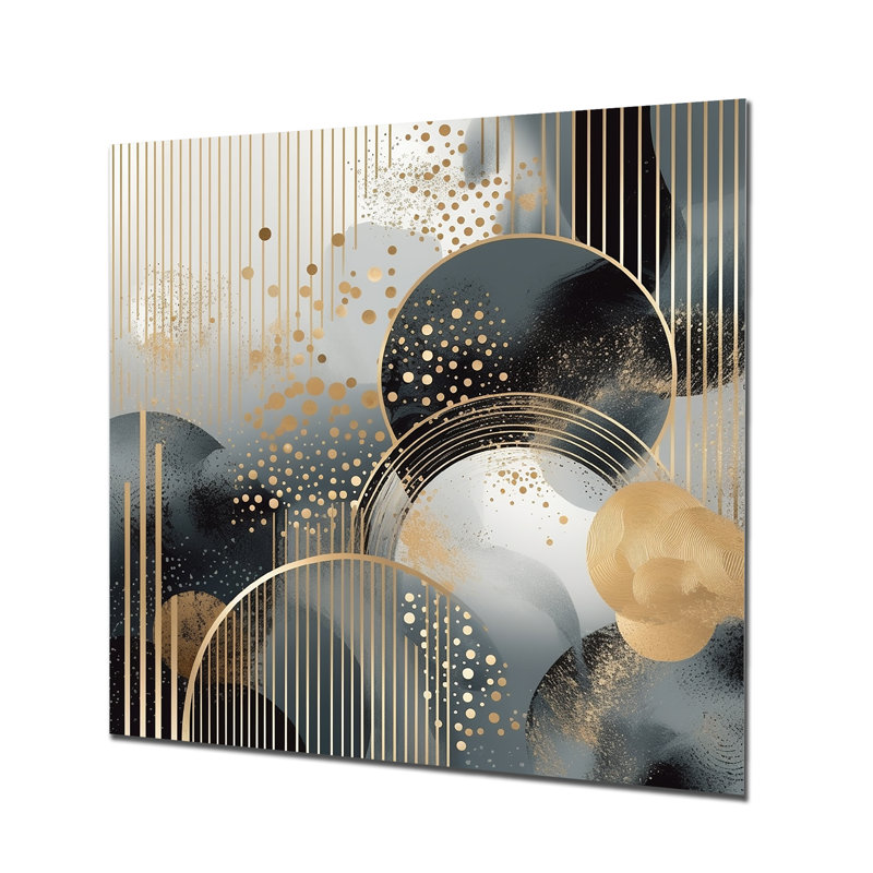 Or et gris, formes modernes, minimalisme I - décoration murale abstraite en métal, H 29 po x l 29 po