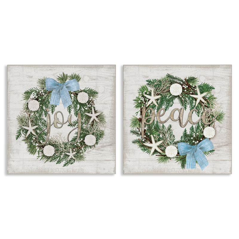 Ensemble de toiles 2 pièces Coastal Peace & Joy Wreaths, design par Jennifer Pugh, H 24 po x l 24 po