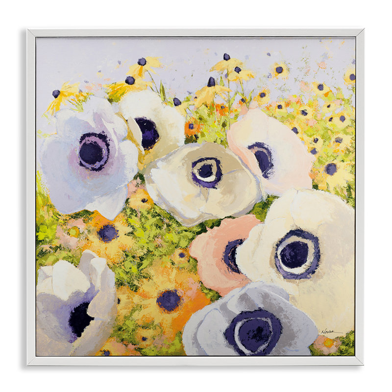Art giclée sur fond de coquelicots pastel par Shirley Novak, H 12 po x l 12 po, Estampe numérique encadrée blanc bord de mer
