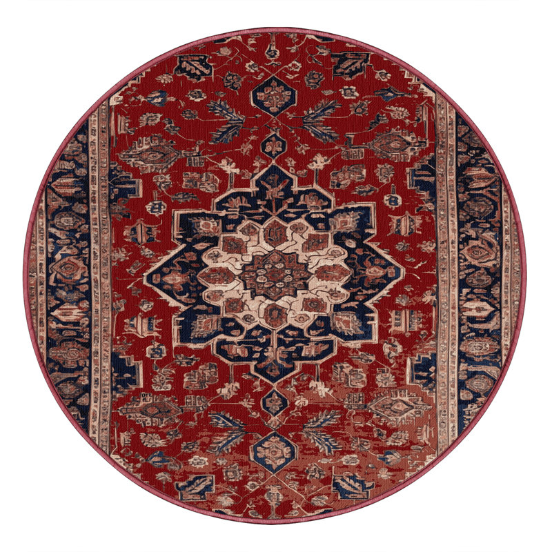 Machine Washable Persian Red Area Rug, Round 3'