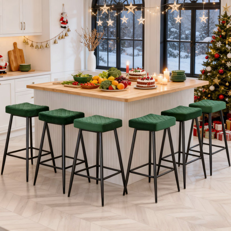 Upholstered  70cm Height Counter Stool, Green Velvet