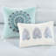 Édredon réversible 8 pièces en coton bleu roi - imprimé floral sur un côté, revers géométrique à deux tons, avec jupe de lit avec motif, bourre, taies décoratives et coussins décoratifs-121400032-121400034