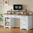 58" Executive Desk Farmhouse Computer Desk with Power Out and Drawers Wooden Office Desk with Monitor Stand