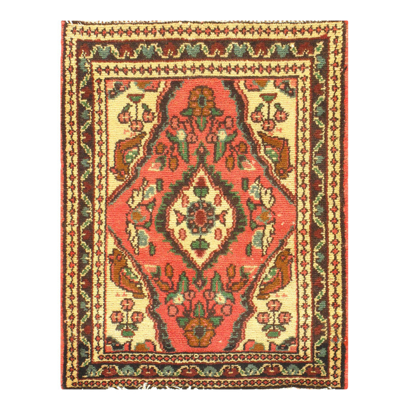 Tapis à main noué la des années 1920 saumon/beige 2 pi x 2 pi 4 po one-of-kind