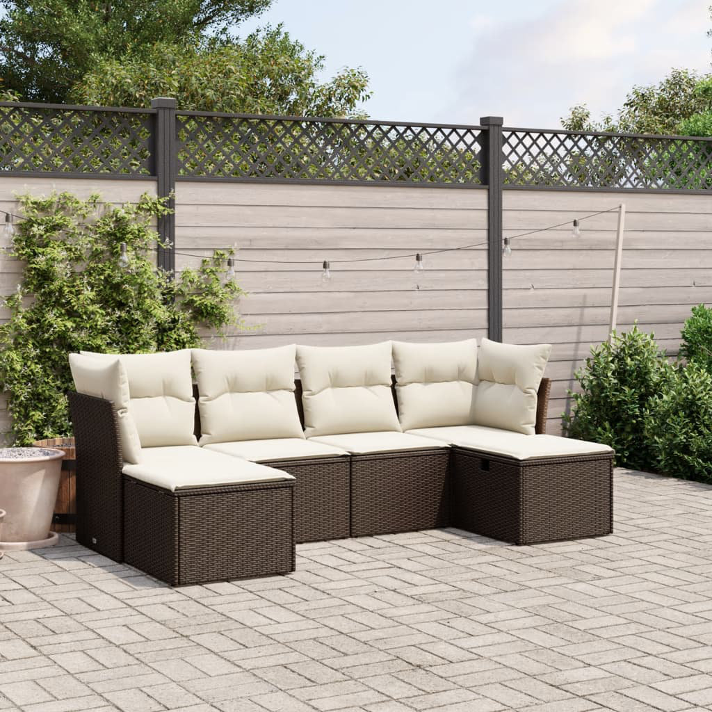 Vidaxl 6-Tlg. Garten-Sofagarnitur Mit Kissen Braun Poly Rattan