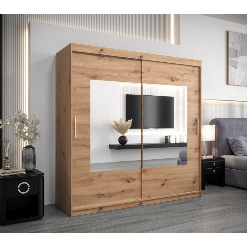 Attalie 2 Door Manufactured Wood Wardrobe, Artisan Oak