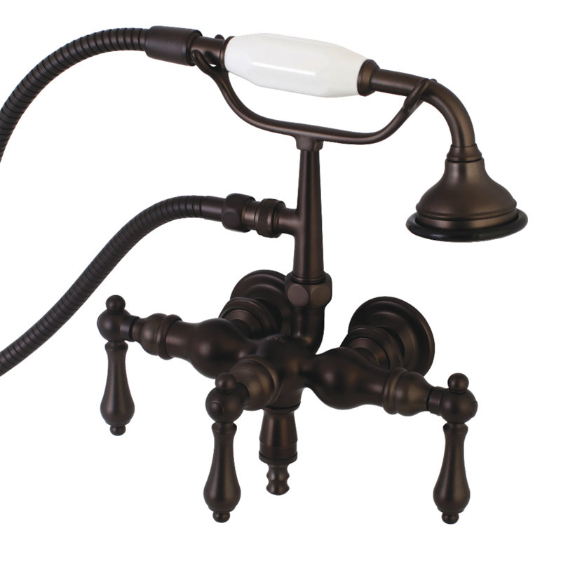Triple Handle Wall Mounted Clawfoot Tub Faucet with Handshower, Oil Rubbed Bronze