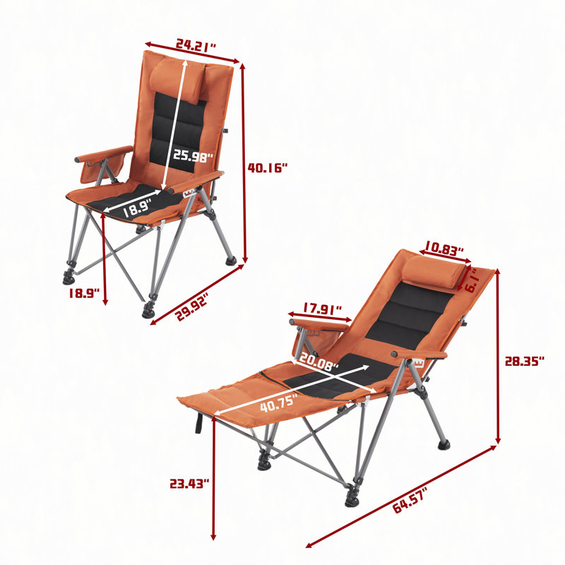 Chaise de camping pliante réglable à 5 positions avec repose-pieds, chaise inclinable portable pour la randonnée, le camping, le jardin et le bureau