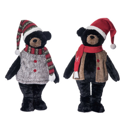  Christmas Plush Lodge Standing Holiday Bear Set of 2 Christmas Home Decorations