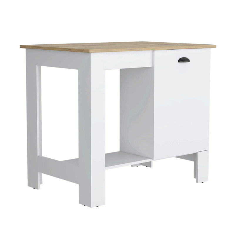 Atenea Kitchen Island, Single Door Cabinet, Shelf White / Macadamia