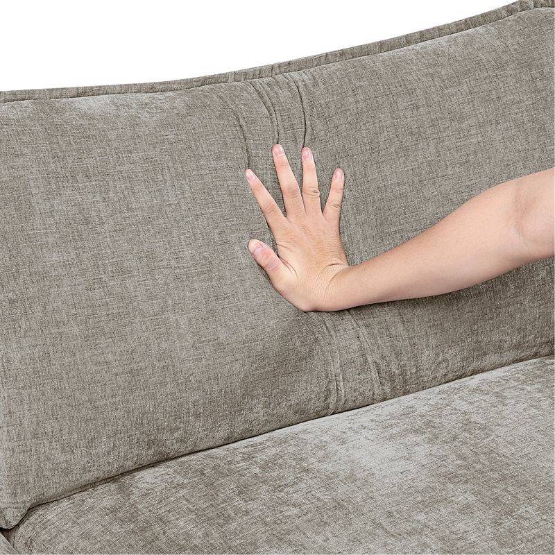 Moderne, modulaire 6, modulaire, revêtement en chenille, bois, mousse haute, coussins ajustables, dossiers réversibles, housses de siège amovibles, pieds exposés, armature confortable en bois foncé 6, accoudoirs confortables
