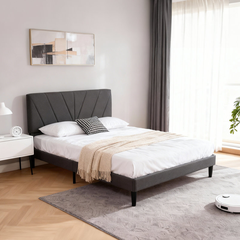 Bed Frame with Upholstered Adjustable Headboard, Under-Bed Storage Space, Full / Double