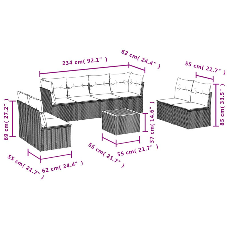 Vidaxl Garden Sofa Set Poly Rattan 9 Piece Set Modular