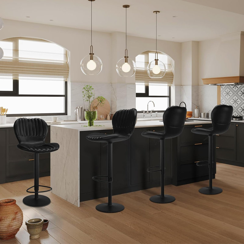 Ensemble de 4 tabourets de bar réglables modernes à hauteur de comptoir avec dossier haut, Noir, noir, noir, noir