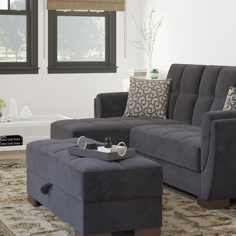 Repose-pieds avec rangement en microfibre Primenest Skyhaven Collection, Noir