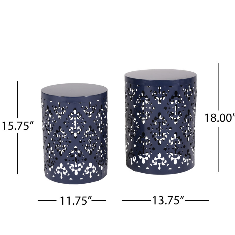 Modern Navy Blue Metal Accent Tables - Iron Cut Detail, Powder-Coated Frame, No Assembly Required Side Ornament, Iron, Needed