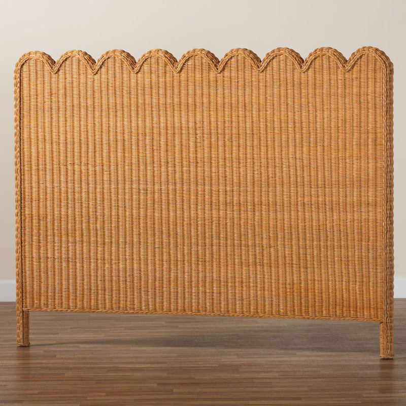 Caydyn Bohemian Light Honey Scalloped Rattan Pitrit Standalone Headboard, Queen