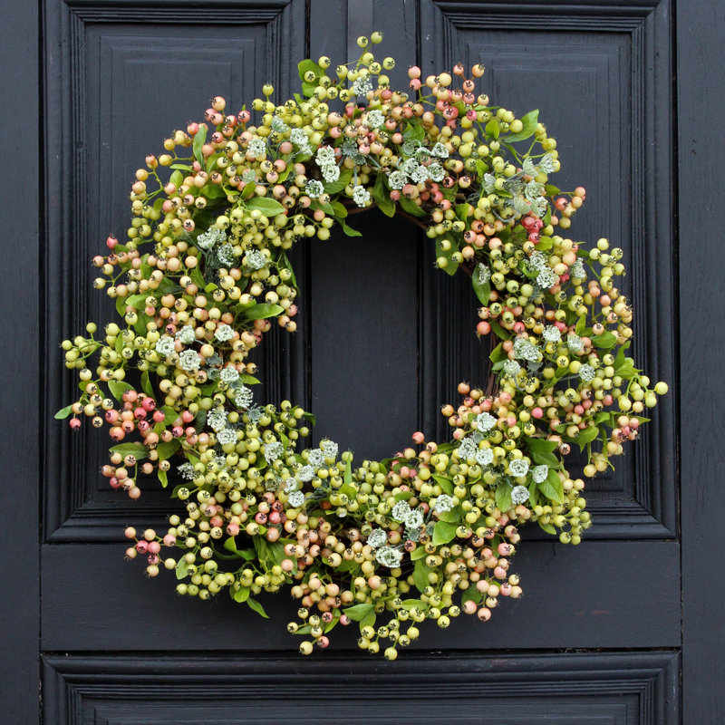 Couronne en soie pour porte d'entrée Pepperberry and Queen Anne's Lace, H 22 po x l 22 po x P 6 po