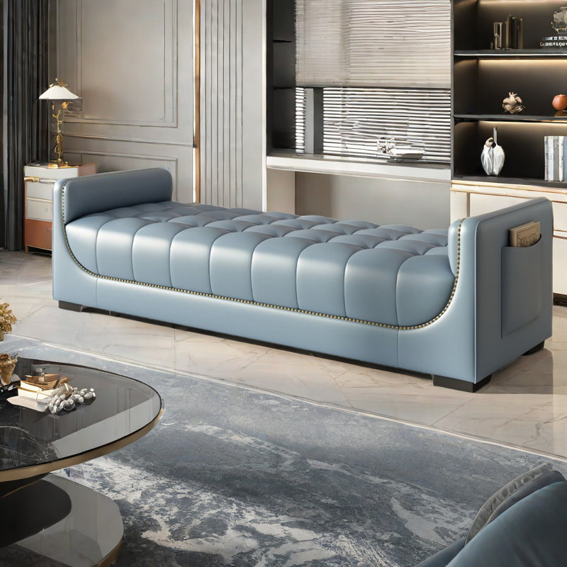Tabouret de lit italien luxueux, Bleu, 21.25" H x 59.05" W x 23.62" D