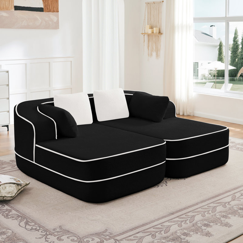 Canapé en velours pelucheux sans assemblage avec mousse haute densité et chaises doubles