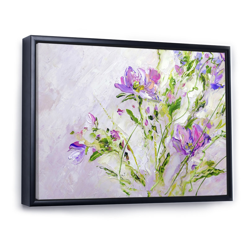Fleurs de printemps mauves modernes - reproduction de cadre flottant sur toile, H 24 po x l 36 po x P 1 po