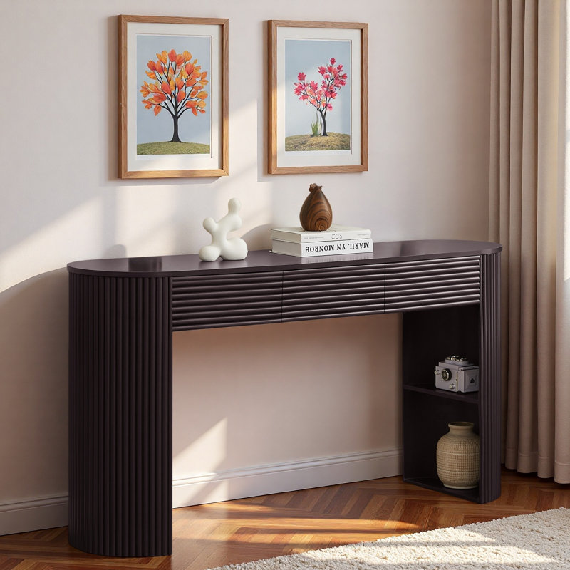 Console rétro avec 3 tiroirs et tablettes de rangement cloisonnées, Espresso