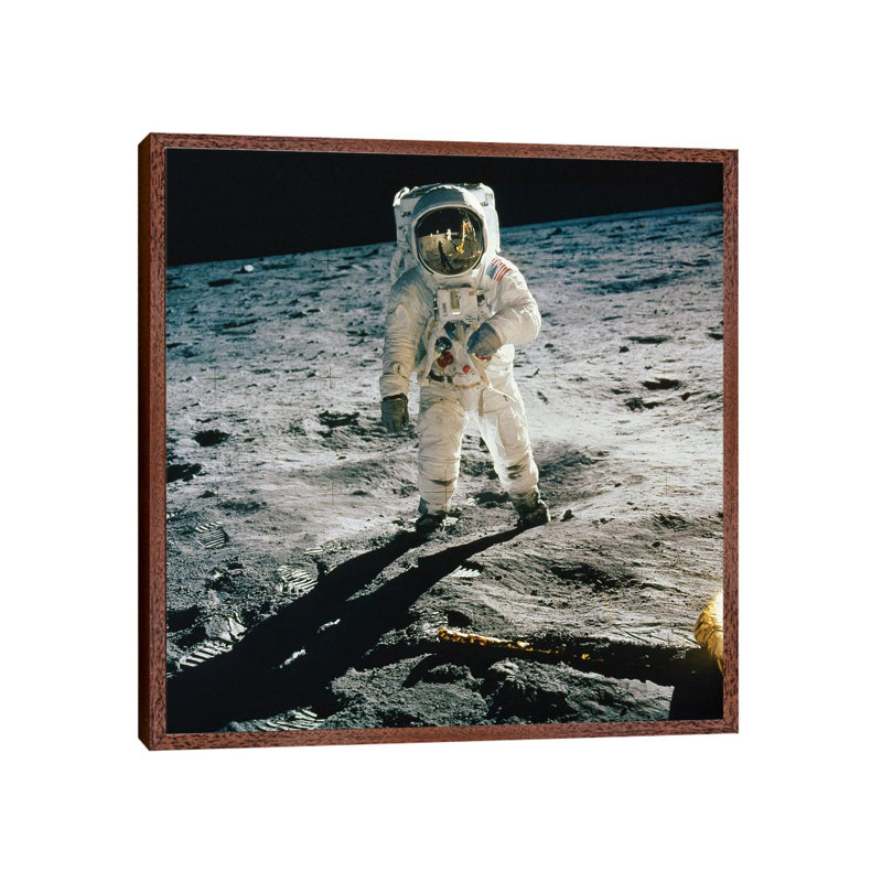 Apollo 11: Buzz Aldrin by Neil Armstrong - Print on Canvas, 45.72 cm H x 45.72 cm W, Classic Brown Wood Framed