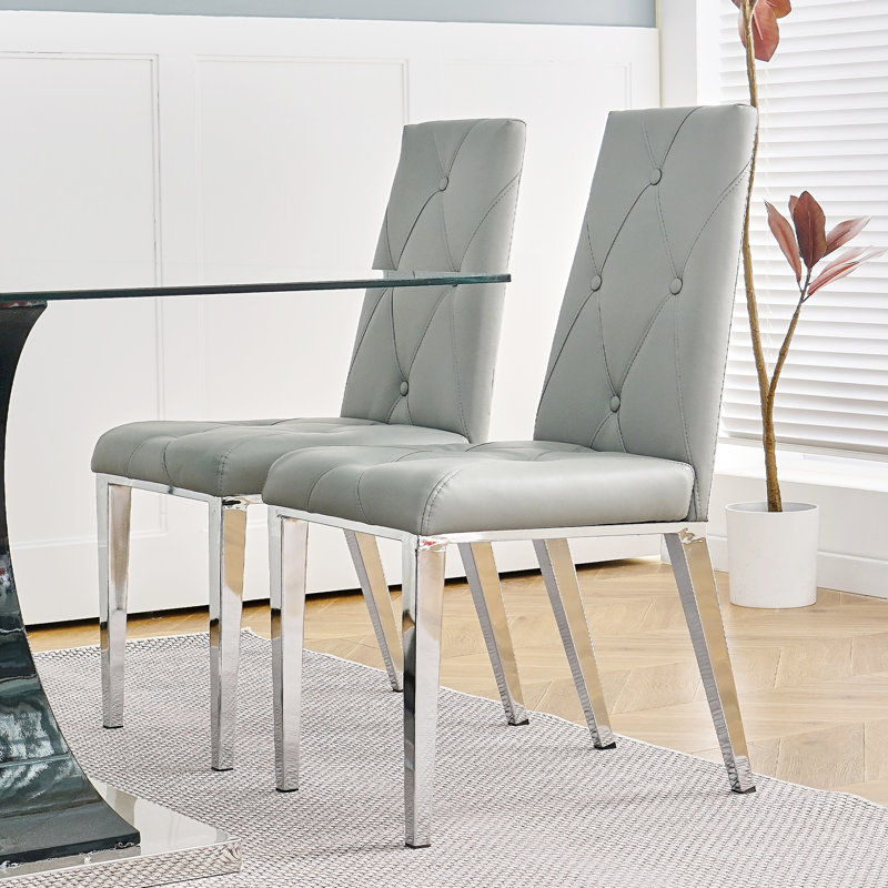 Moderne 2 chaises de salle à manger de luxe, tissu en polyuréthane, pieds de chaise galvanisés, siège large, base solide, pieds réglables antidérapants, paire de roulement jusqu'à 250 livres (2), revêtement, confortable