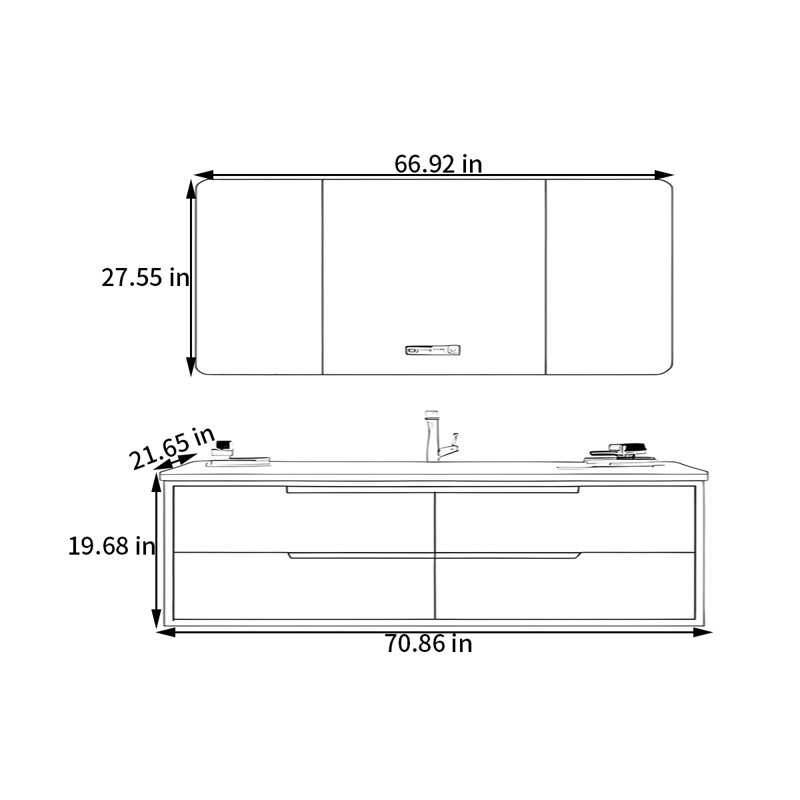 Simple and modern style bathroom cabinet, 19.68" H x 70.86" W x 21.65" D, Light Gray