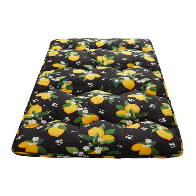 Japanese Futon Mattress, Thick Roll Up Tatami Floor Mat with Lemons and Leaves Pattern, Foldable and Portable Sleeping Mat for Camping, Guest Bed, Car Travel