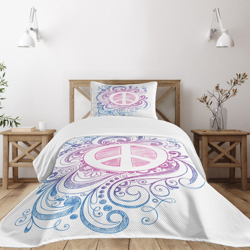 White Quilted Twin Bedspread Set with Pillow Sham
