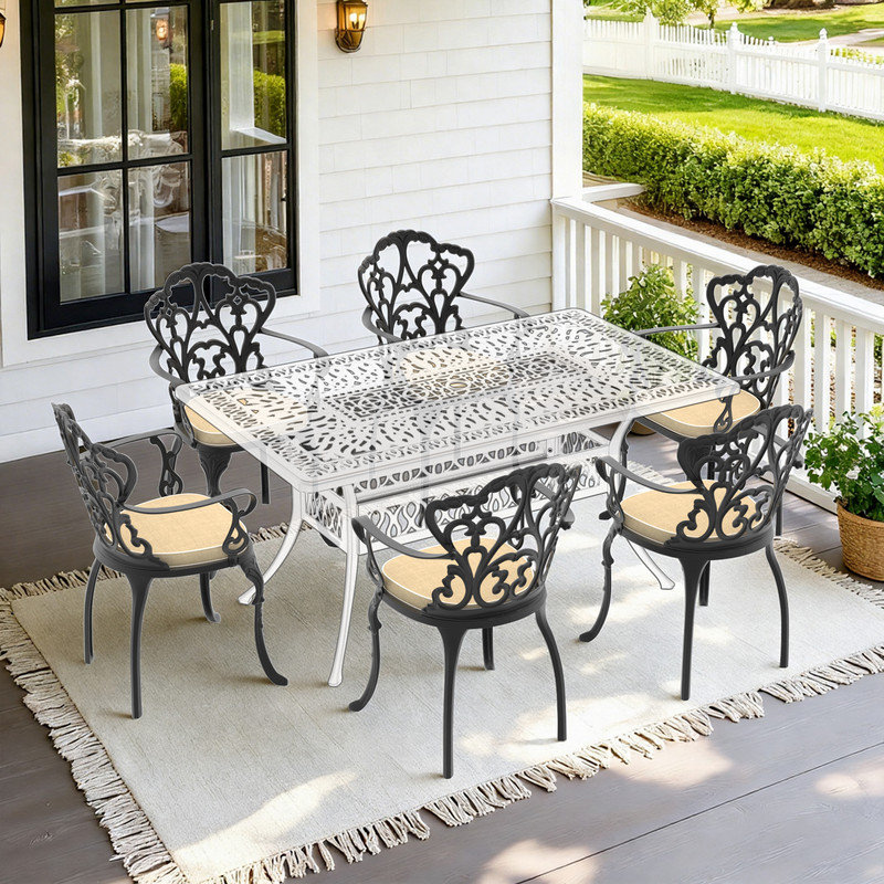 Ensemble de 6 chaises de jardin avec structure en aluminium moulé et coussins beiges, Beige