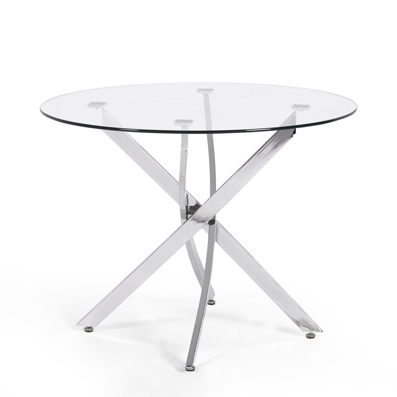 Darnice Round Glass Top Metal Base Dining Table