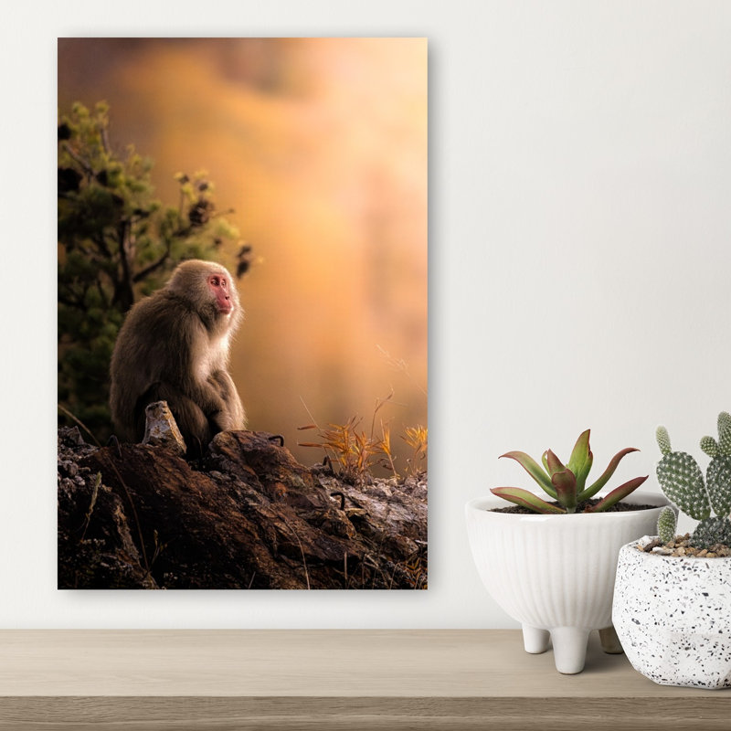 Contemplative Snow Monkey Abstract Contemporary Monkey Forest Landscape Wall Art Print by まちゅばら/Hiroki Matsubara - Print