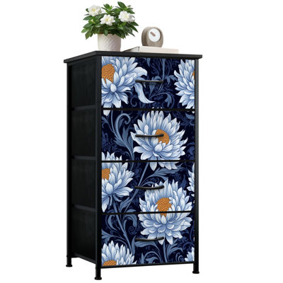 Commode pour chambre à coucher avec 4 tiroirs de rangement Chrysanthèmes bleus floraux rétro Commode pour commode en acier