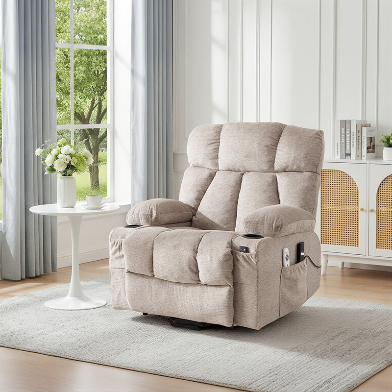 92cm Wide Chenille Wall Recliner Standard Recliner with Massager, Brown