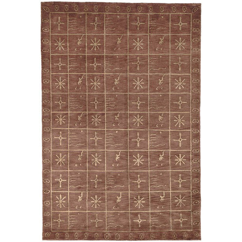 Tibetan Plum Pictogram Brown Area Rug, Rectangle 5' x 8'